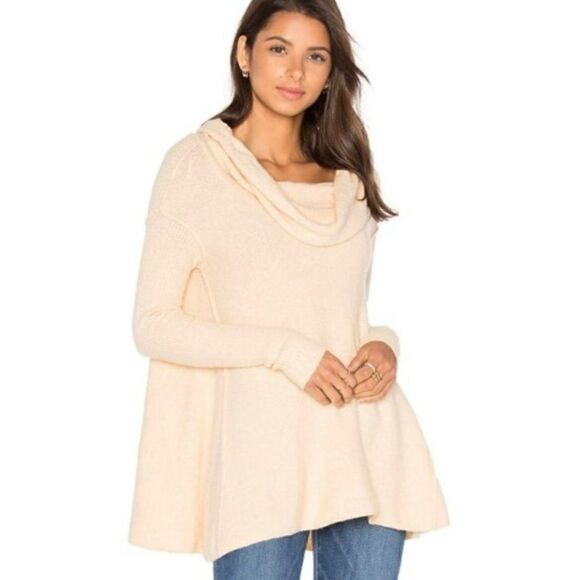 Free People Strawberry Fields Sweater Cowl Neck Swingy Soft Cream Women Small - Picture 1 of 14